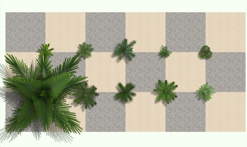 Imagen generada en VisualPLAN, humanizada de las palmeras adultas y jóvenes