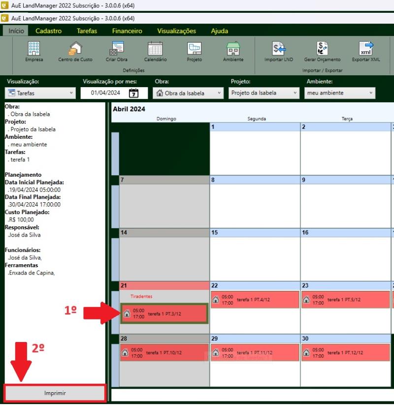 Imprimir un informe de orden de trabajo de tarea con LandMANAGER