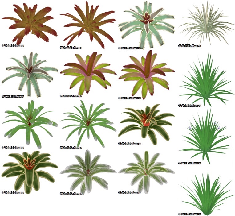 Mosaico de parte de la colección de plantas en 3D para jardines verticales