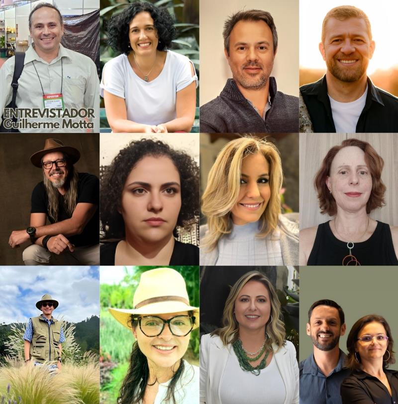 El entrevistador Guilherme Motta, con todos los entrevistados de la revista AuE Paisagismo en 2024 El entrevistador Guilherme Motta, con todos los entrevistados de la revista AuE Paisagismo en 2024