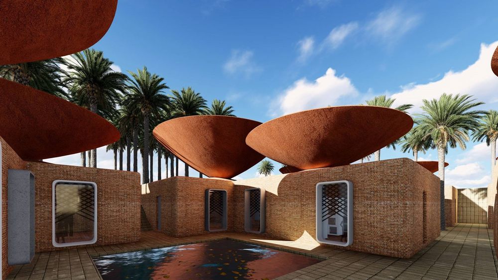  BMDesign Studios diseño la llamada Concave Roof, un sistema de techo doble tipo tazón para recoger el agua de lluvia en climas áridos. BMDesign Studios